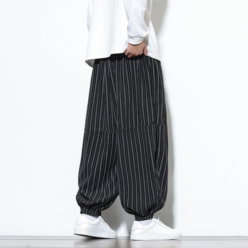 Buddha Stones Fall Gestreiftes Muster Kordelzug Herren Haremshose aus Cord mit Taschen - image 13