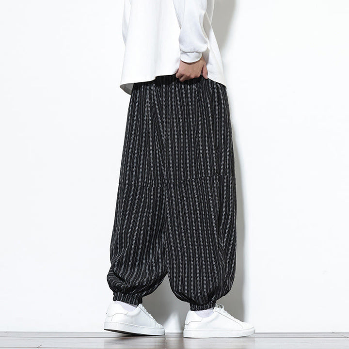 Buddha Stones Fall Gestreiftes Muster Kordelzug Herren Haremshose aus Cord mit Taschen - image 13
