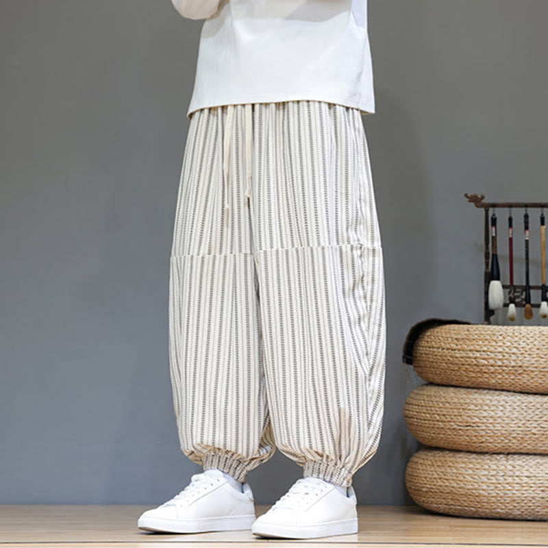 Buddha Stones Fall Gestreiftes Muster Kordelzug Herren Haremshose aus Cord mit Taschen - image 28