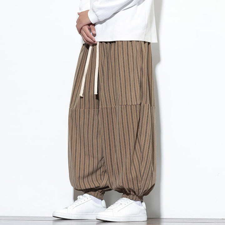Buddha Stones Fall Gestreiftes Muster Kordelzug Herren Haremshose aus Cord mit Taschen - image 58
