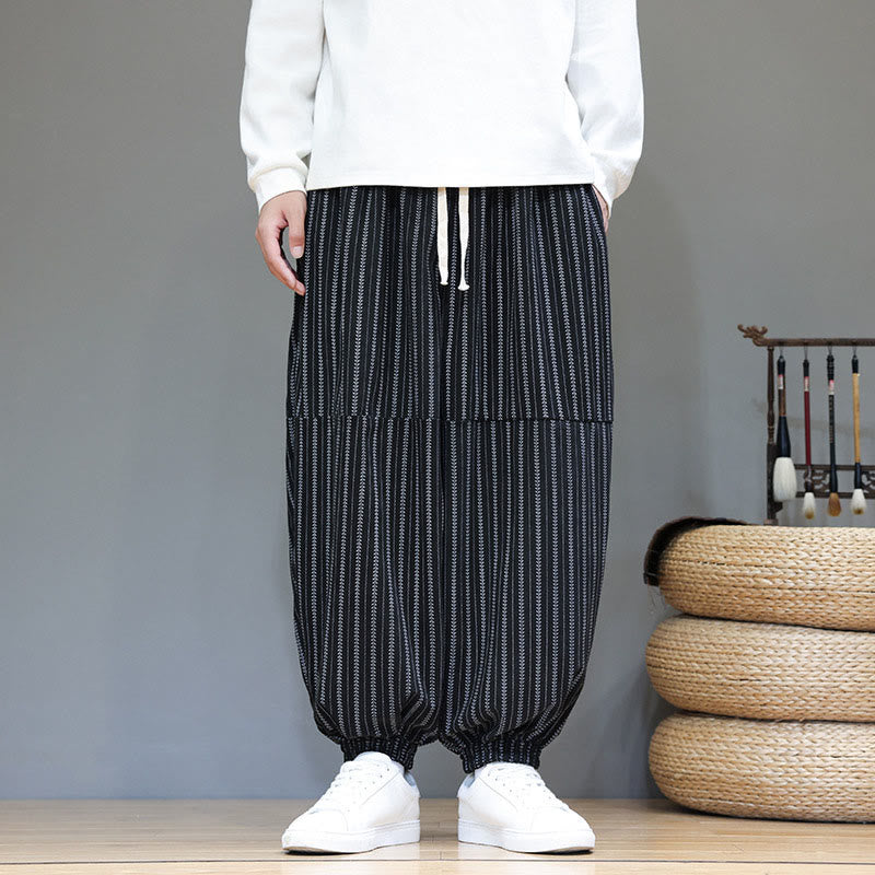 Buddha Stones Fall Gestreiftes Muster Kordelzug Herren Haremshose aus Cord mit Taschen - image 1
