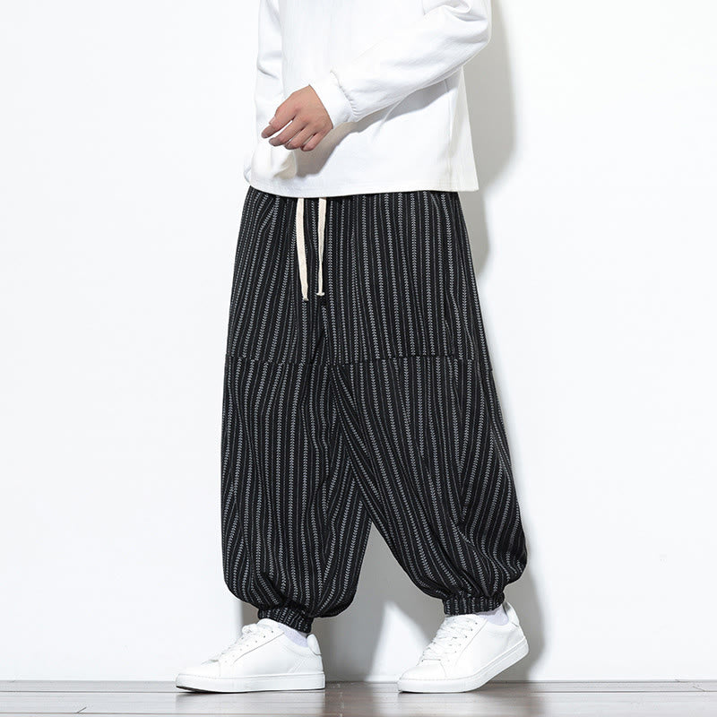 Buddha Stones Fall Gestreiftes Muster Kordelzug Herren Haremshose aus Cord mit Taschen - image 10