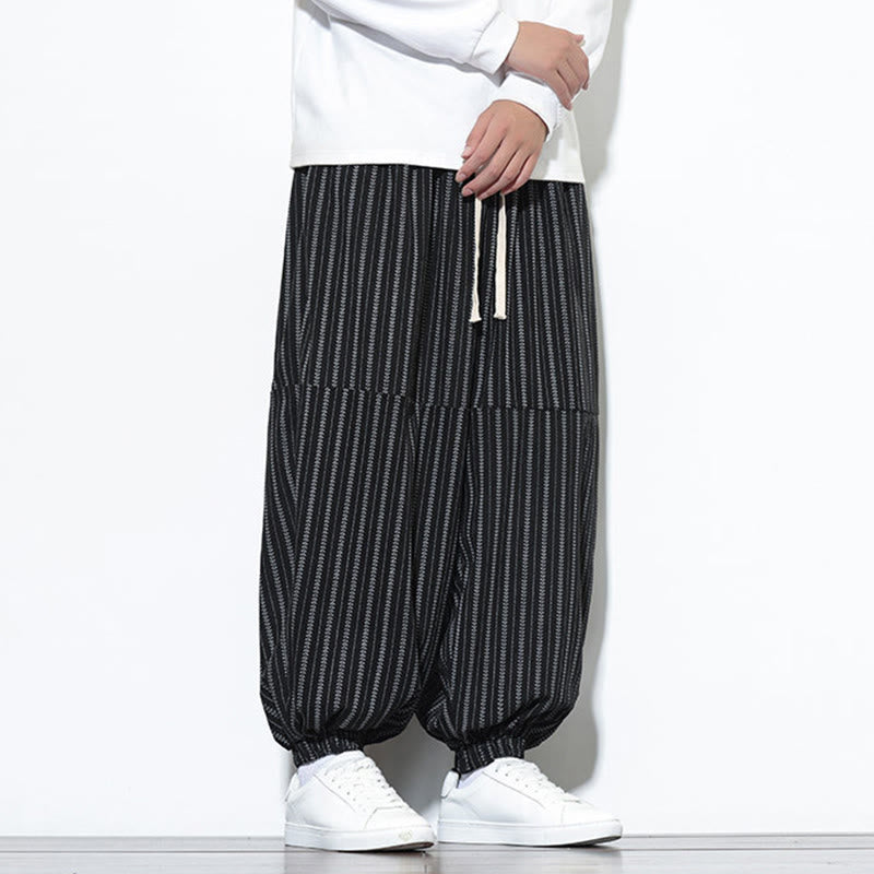 Buddha Stones Fall Gestreiftes Muster Kordelzug Herren Haremshose aus Cord mit Taschen - image 14