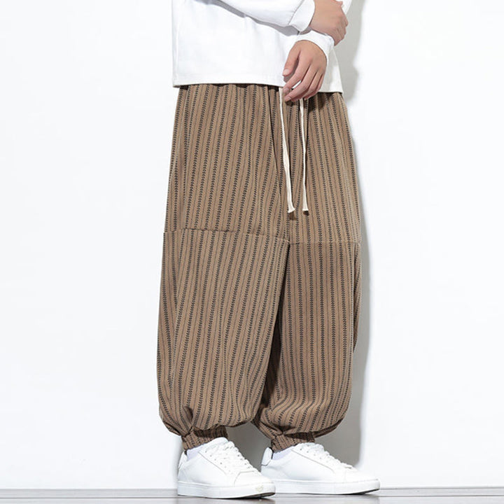 Buddha Stones Fall Gestreiftes Muster Kordelzug Herren Haremshose aus Cord mit Taschen - image 59