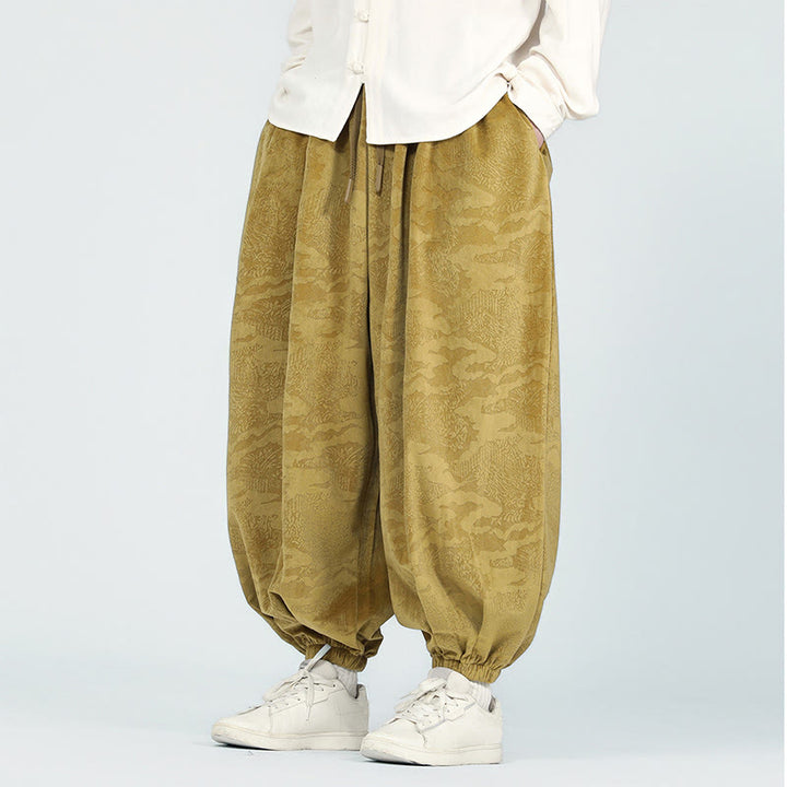 Buddha Stones Fall Plain Jacquard Design Kordelzug Herren Haremshose mit Taschen - Goldrute - US/ UK/AU46, EU56 (5XL) - image 0
