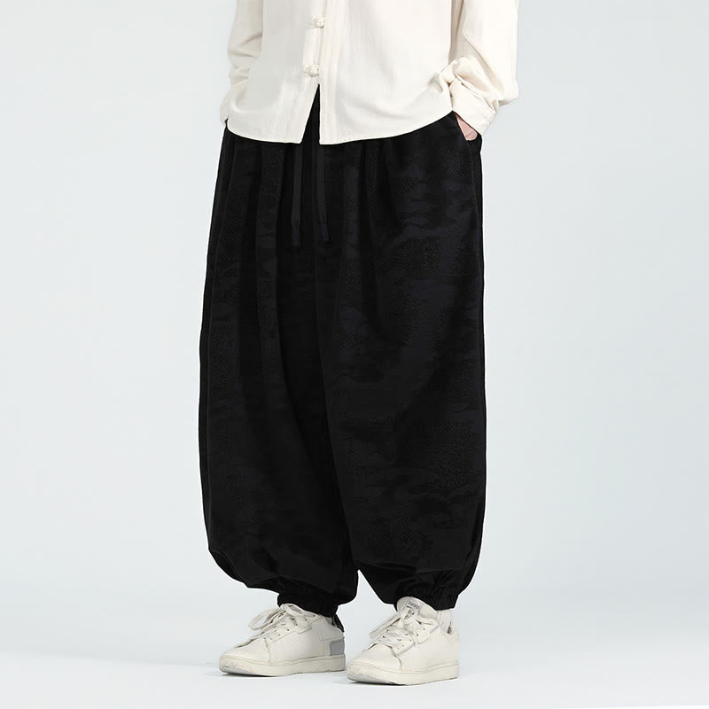 Buddha Stones Fall Plain Jacquard Design Kordelzug Herren Haremshose mit Taschen - Schwarz - US/ UK/AU46, EU56 (5XL) - image 8