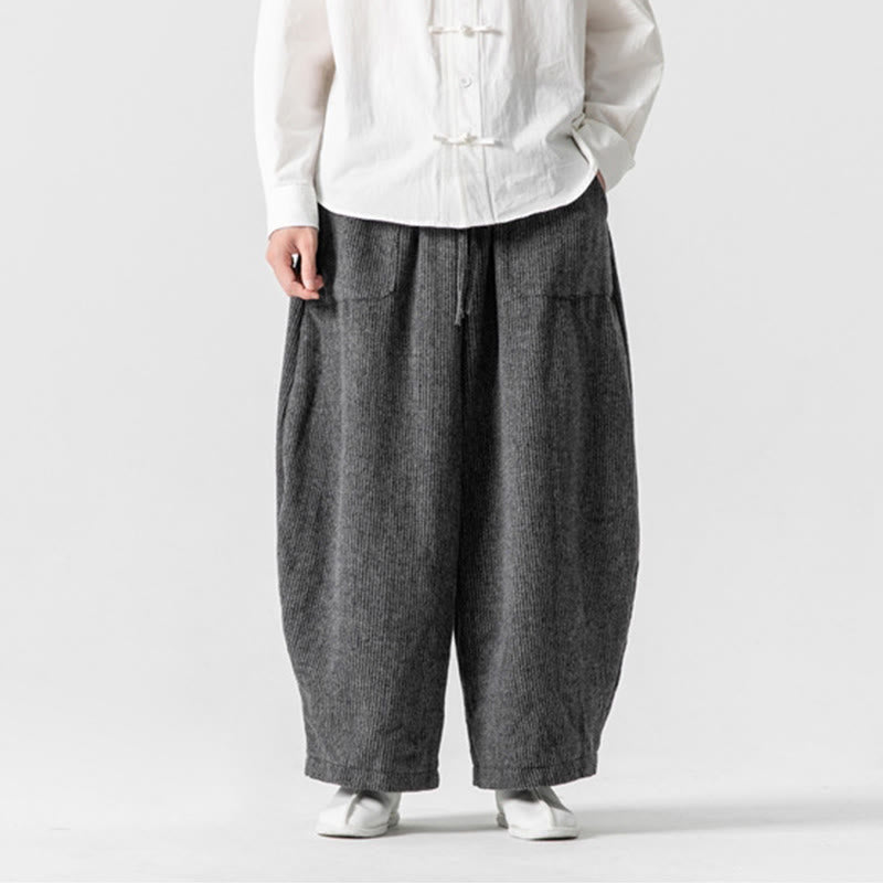 Buddha Stones Daily Herrenhose aus Baumwolle mit weitem Bein und Taschen, einfarbig, Kordelzug-Design - image 1