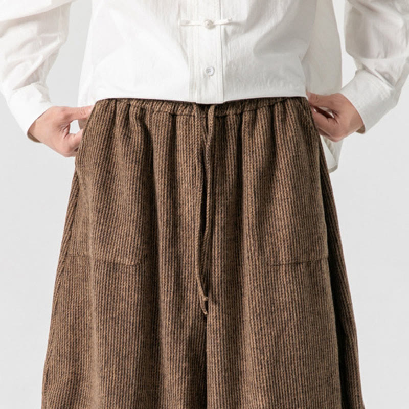 Buddha Stones Daily Herrenhose aus Baumwolle mit weitem Bein und Taschen, einfarbig, Kordelzug-Design - image 20