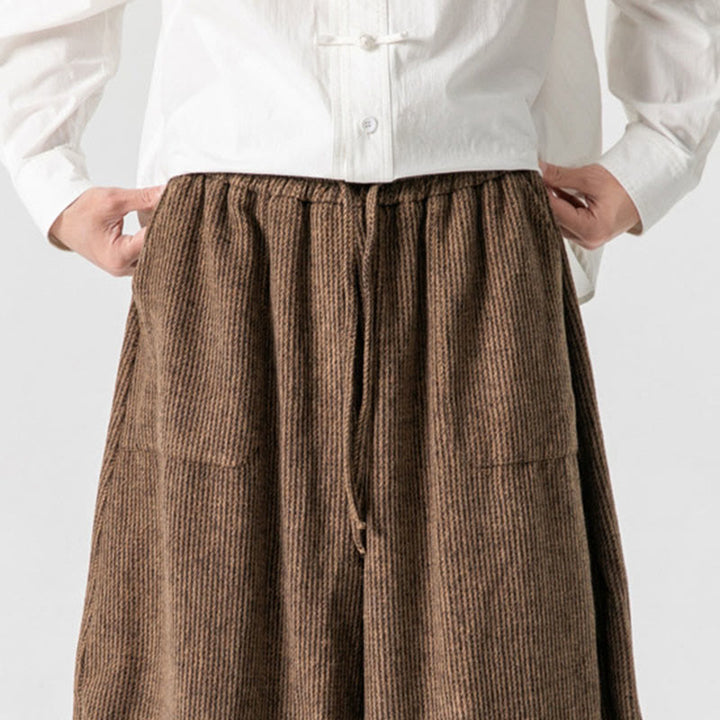 Buddha Stones Daily Herrenhose aus Baumwolle mit weitem Bein und Taschen, einfarbig, Kordelzug-Design - image 20