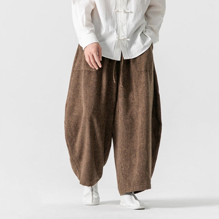 Buddha Stones Daily Herrenhose aus Baumwolle mit weitem Bein und Taschen, einfarbig, Kordelzug-Design - image 18