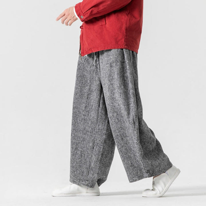 Buddha Stones Daily Herrenhose aus Baumwolle mit weitem Bein und Taschen, einfarbig, Kordelzug-Design - image 28
