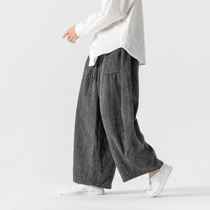 Buddha Stones Daily Herrenhose aus Baumwolle mit weitem Bein und Taschen, einfarbig, Kordelzug-Design - image 6