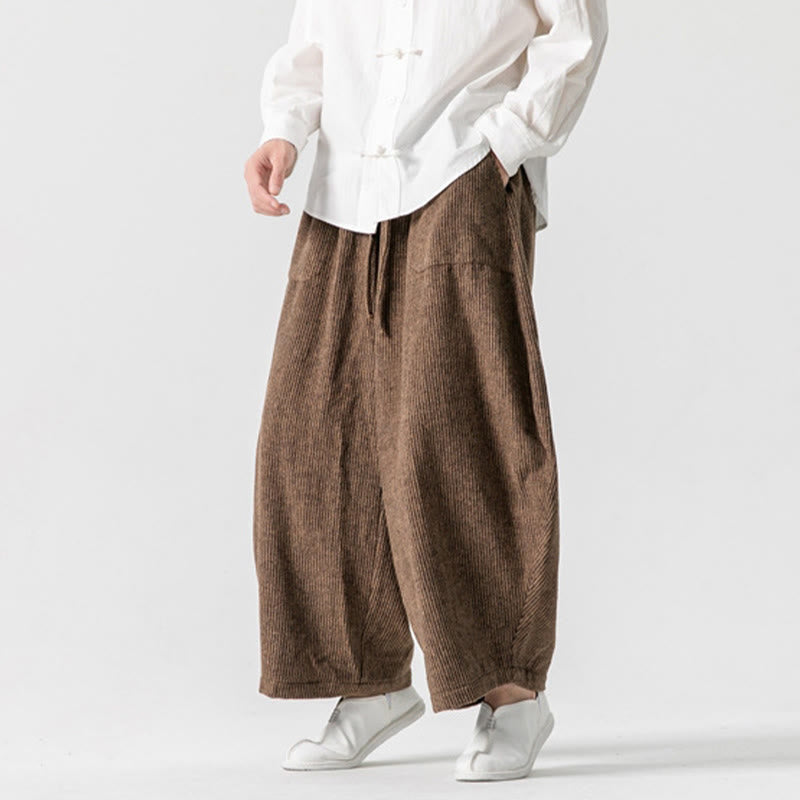 Buddha Stones Daily Herrenhose aus Baumwolle mit weitem Bein und Taschen, einfarbig, Kordelzug-Design - image 11