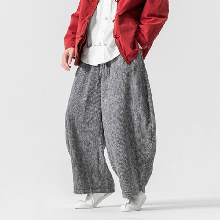 Buddha Stones Daily Herrenhose aus Baumwolle mit weitem Bein und Taschen, einfarbig, Kordelzug-Design - image 26