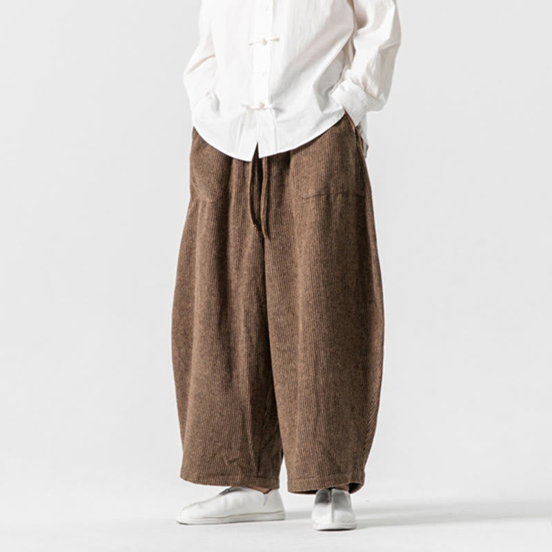Buddha Stones Daily Herrenhose aus Baumwolle mit weitem Bein und Taschen, einfarbig, Kordelzug-Design - image 13