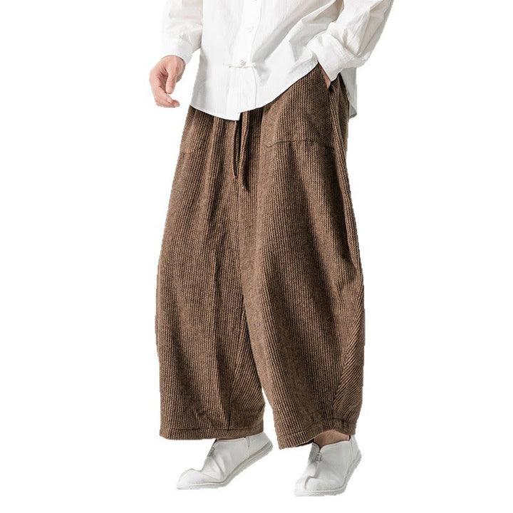 Buddha Stones Daily Herrenhose aus Baumwolle mit weitem Bein und Taschen, einfarbig, Kordelzug-Design - image 19