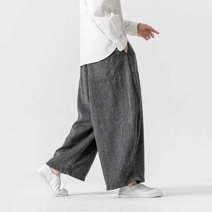 Buddha Stones Daily Herrenhose aus Baumwolle mit weitem Bein und Taschen, einfarbig, Kordelzug-Design - image 7