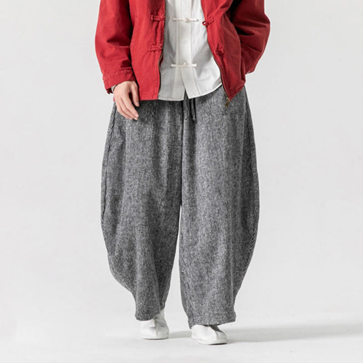 Buddha Stones Daily Herrenhose aus Baumwolle mit weitem Bein und Taschen, einfarbig, Kordelzug-Design - image 29