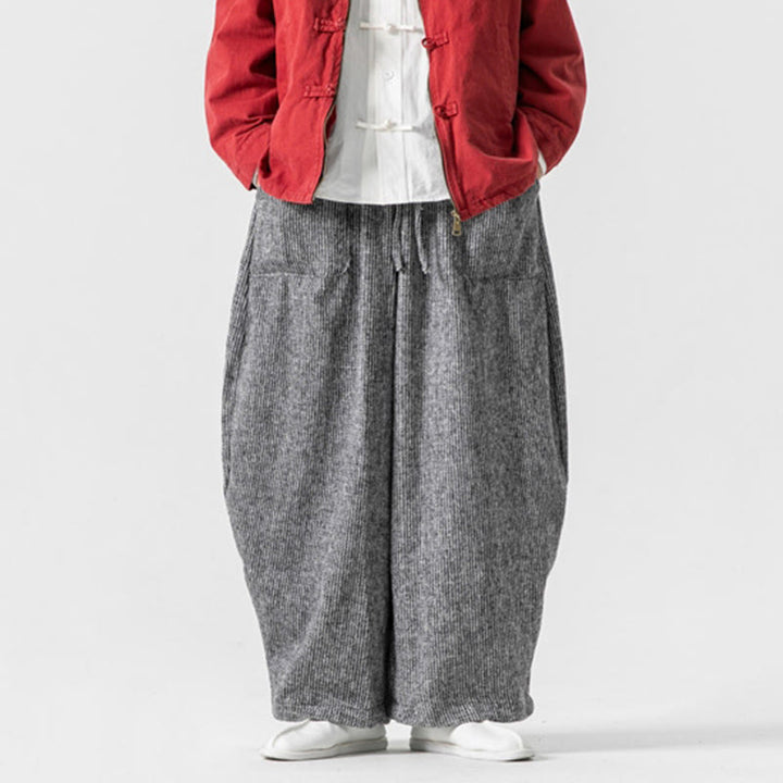 Buddha Stones Daily Herrenhose aus Baumwolle mit weitem Bein und Taschen, einfarbig, Kordelzug-Design - image 32
