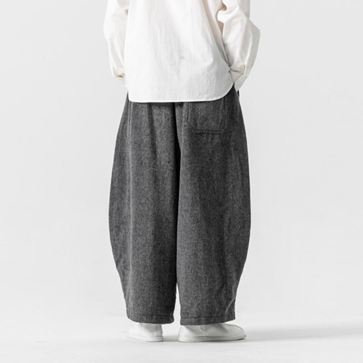 Buddha Stones Daily Herrenhose aus Baumwolle mit weitem Bein und Taschen, einfarbig, Kordelzug-Design - image 3