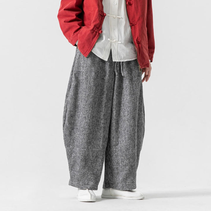 Buddha Stones Daily Herrenhose aus Baumwolle mit weitem Bein und Taschen, einfarbig, Kordelzug-Design - image 33