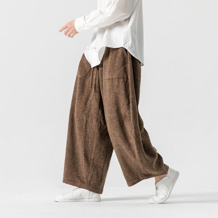 Buddha Stones Daily Herrenhose aus Baumwolle mit weitem Bein und Taschen, einfarbig, Kordelzug-Design - image 16