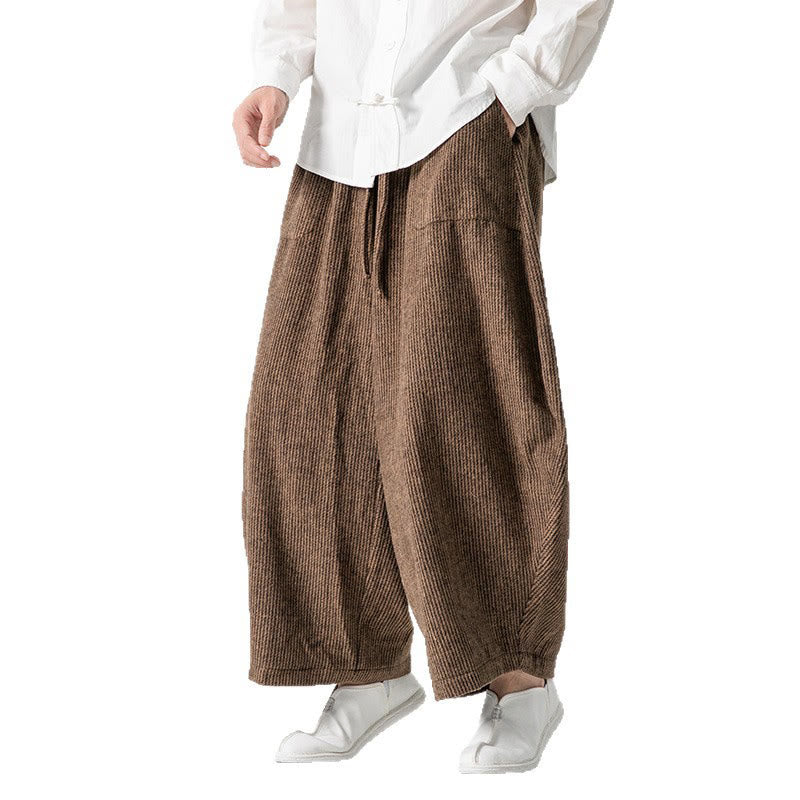 Buddha Stones Daily Herrenhose aus Baumwolle mit weitem Bein und Taschen, einfarbig, Kordelzug-Design - image 19