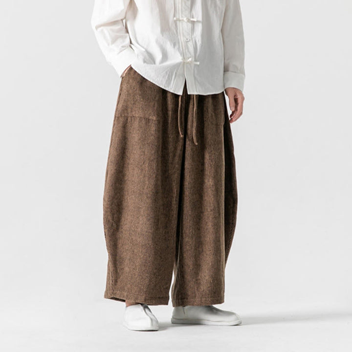 Buddha Stones Daily Herrenhose aus Baumwolle mit weitem Bein und Taschen, einfarbig, Kordelzug-Design - image 15