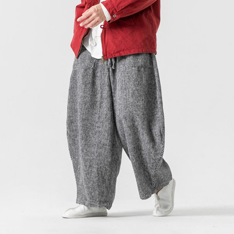 Buddha Stones Daily Herrenhose aus Baumwolle mit weitem Bein und Taschen, einfarbig, Kordelzug-Design - image 27