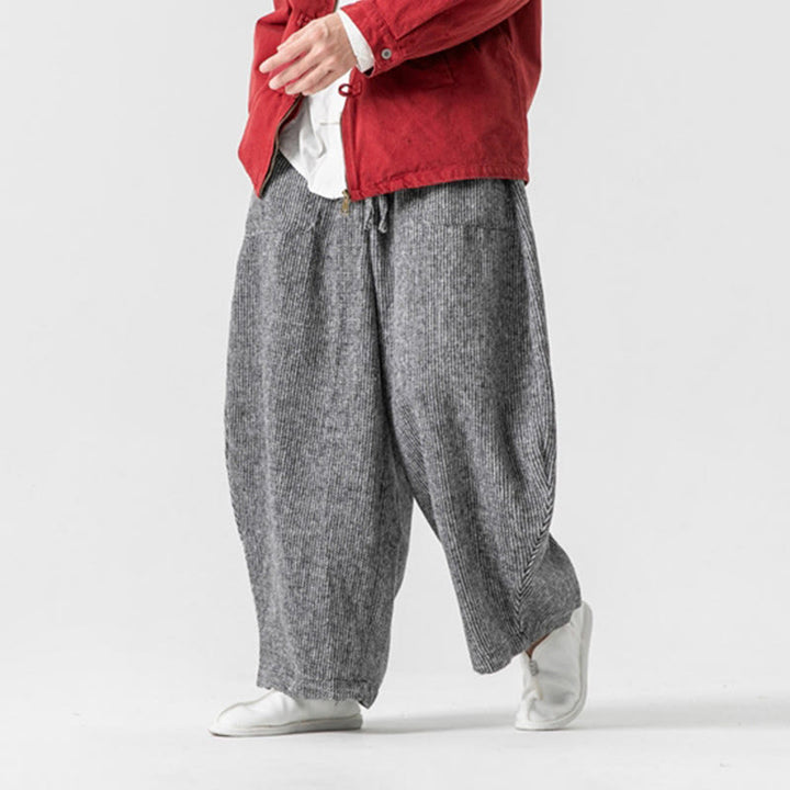 Buddha Stones Daily Herrenhose aus Baumwolle mit weitem Bein und Taschen, einfarbig, Kordelzug-Design - image 27