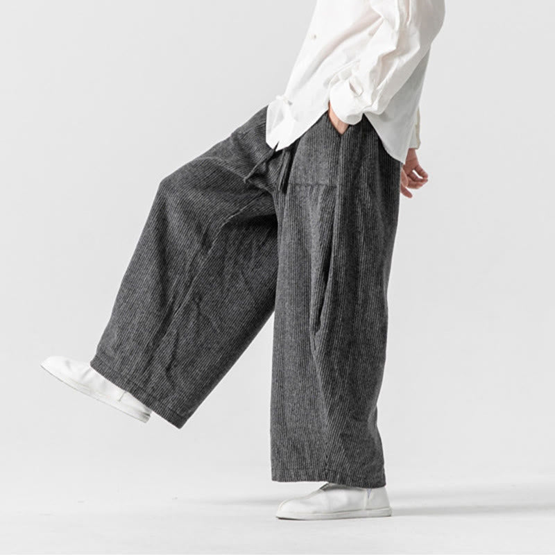 Buddha Stones Daily Herrenhose aus Baumwolle mit weitem Bein und Taschen, einfarbig, Kordelzug-Design - image 8