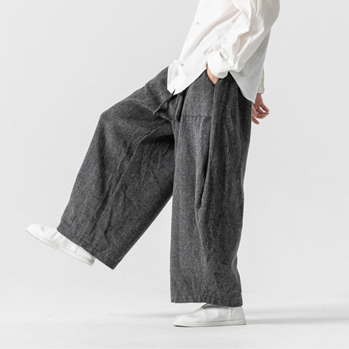Buddha Stones Daily Herrenhose aus Baumwolle mit weitem Bein und Taschen, einfarbig, Kordelzug-Design - image 8