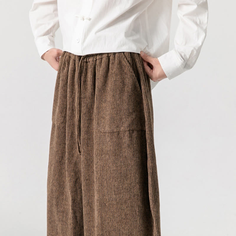 Buddha Stones Daily Herrenhose aus Baumwolle mit weitem Bein und Taschen, einfarbig, Kordelzug-Design - image 21