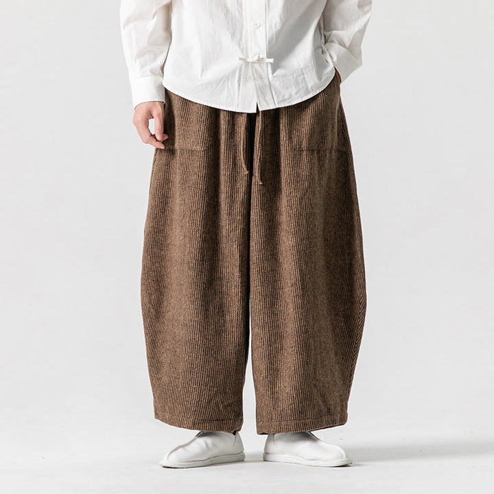 Buddha Stones Daily Herrenhose aus Baumwolle mit weitem Bein und Taschen, einfarbig, Kordelzug-Design - image 14