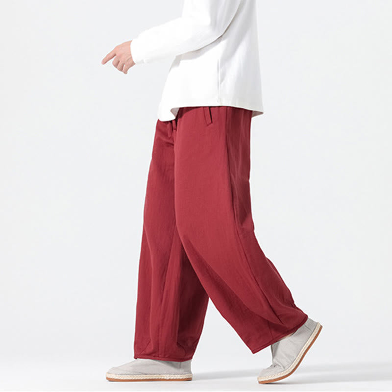 Buddha Stones Daily Kordelzug Herrenhose im chinesischen Zen-Stil mit weitem Bein aus reiner Baumwolle und Taschen - image 15
