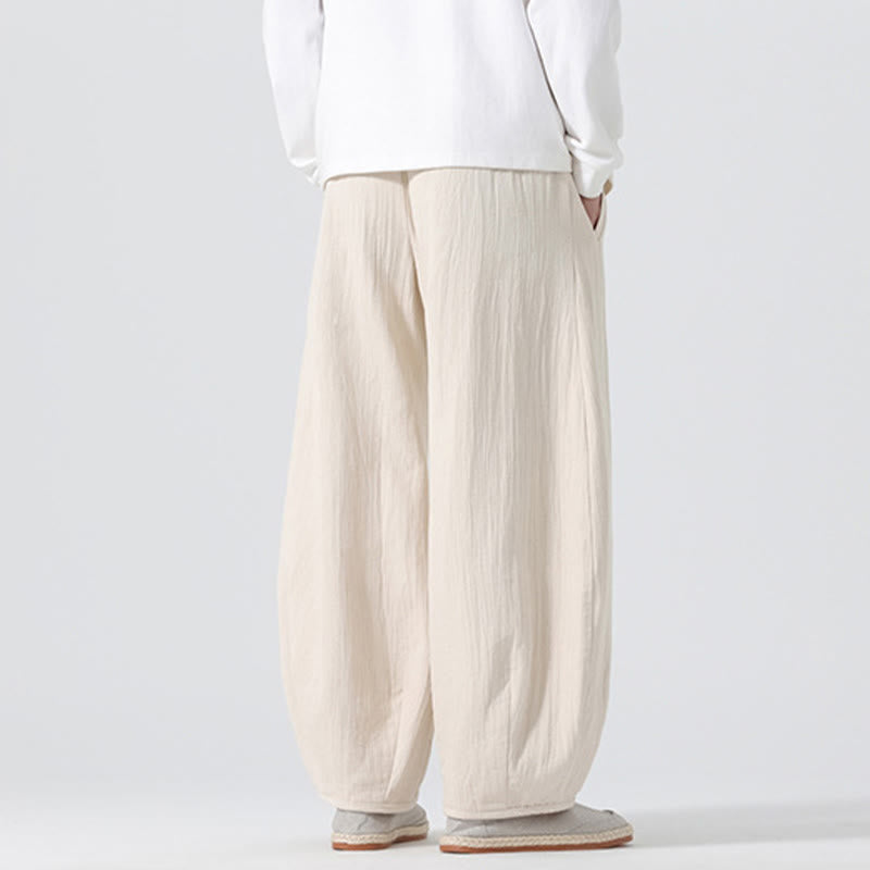 Buddha Stones Daily Kordelzug Herrenhose im chinesischen Zen-Stil mit weitem Bein aus reiner Baumwolle und Taschen - image 2