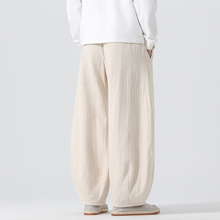 Buddha Stones Daily Kordelzug Herrenhose im chinesischen Zen-Stil mit weitem Bein aus reiner Baumwolle und Taschen - image 2
