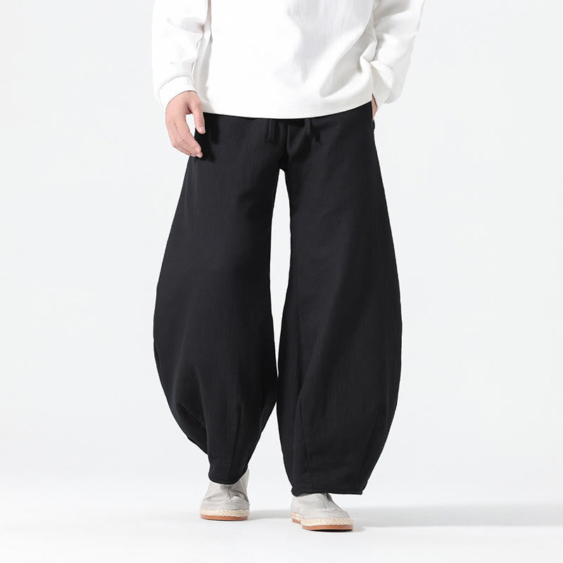 Buddha Stones Daily Kordelzug Herrenhose im chinesischen Zen-Stil mit weitem Bein aus reiner Baumwolle und Taschen - Schwarz - US/ UK/AU46，EU56 (5XL) - image 18