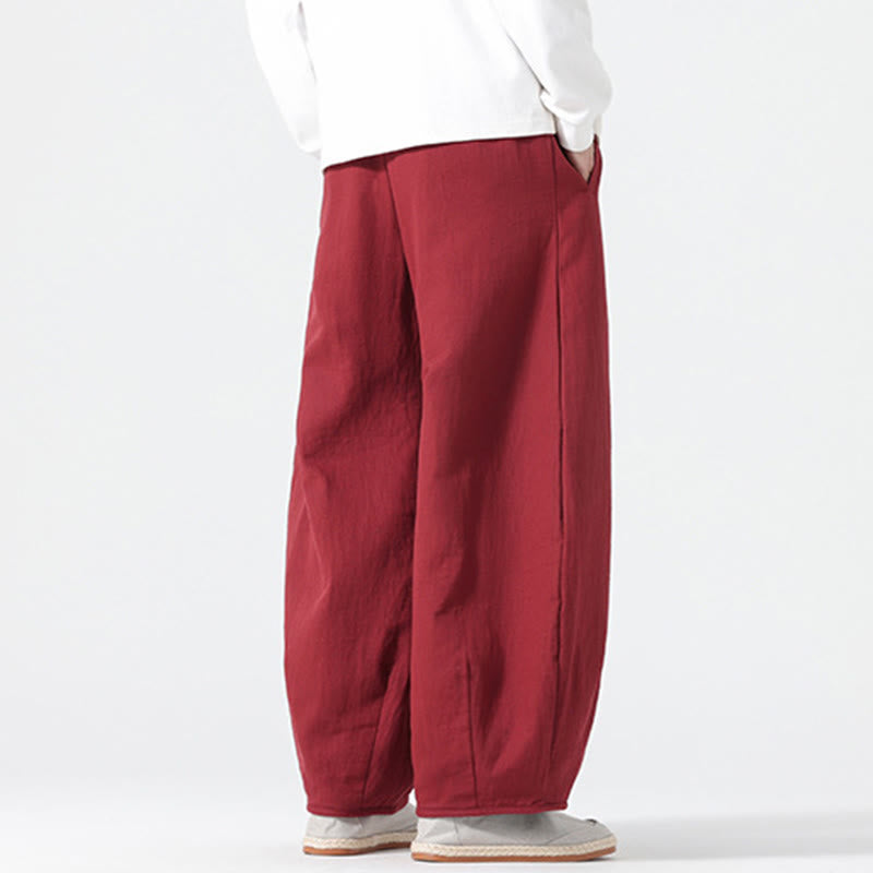 Buddha Stones Daily Kordelzug Herrenhose im chinesischen Zen-Stil mit weitem Bein aus reiner Baumwolle und Taschen - image 12
