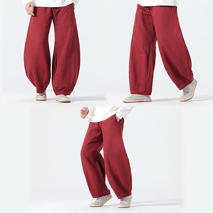 Buddha Stones Daily Kordelzug Herrenhose im chinesischen Zen-Stil mit weitem Bein aus reiner Baumwolle und Taschen - image 17