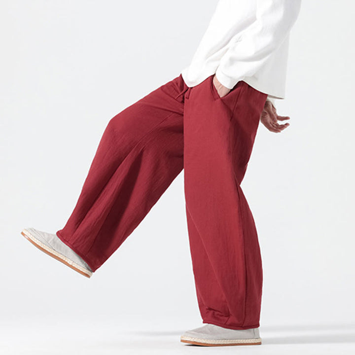 Buddha Stones Daily Kordelzug Herrenhose im chinesischen Zen-Stil mit weitem Bein aus reiner Baumwolle und Taschen - image 16