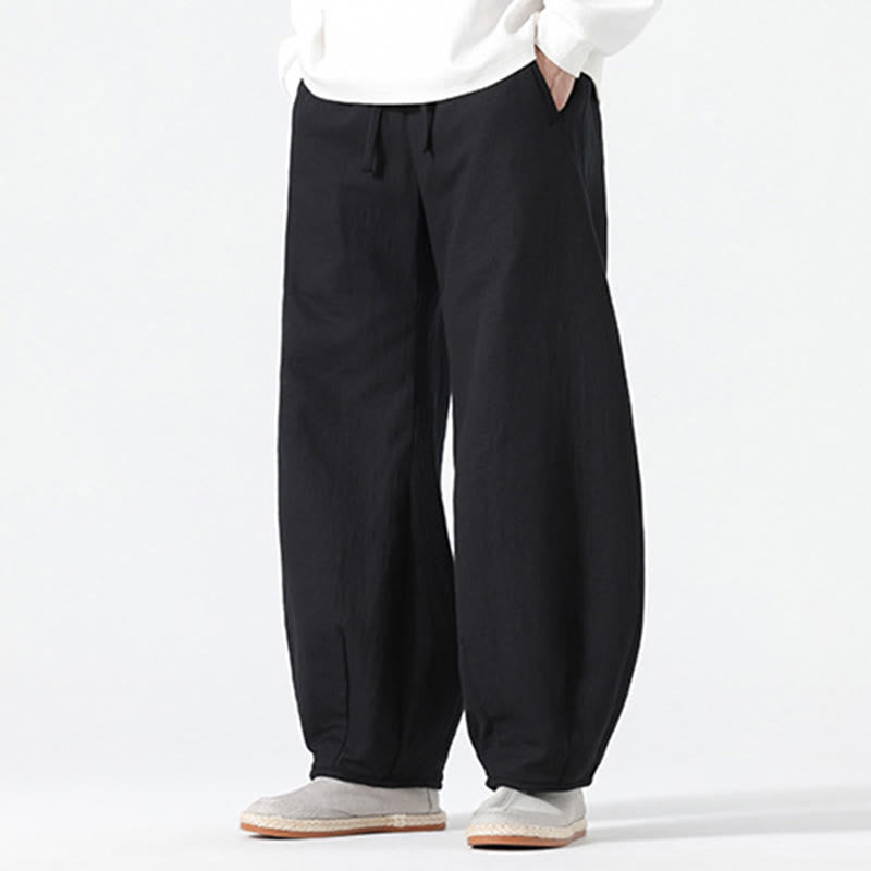 Buddha Stones Daily Kordelzug Herrenhose im chinesischen Zen-Stil mit weitem Bein aus reiner Baumwolle und Taschen - image 20