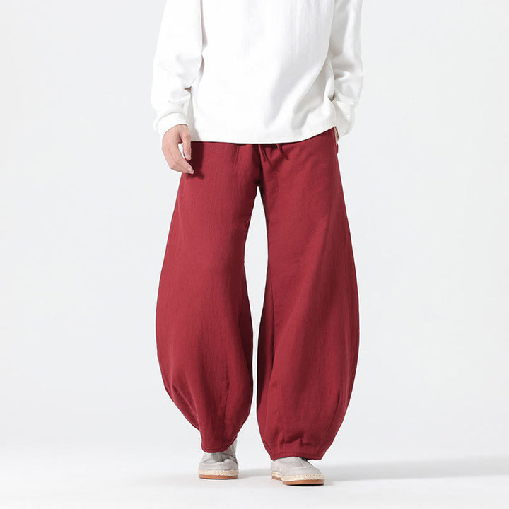 Buddha Stones Daily Kordelzug Herrenhose im chinesischen Zen-Stil mit weitem Bein aus reiner Baumwolle und Taschen - Purpur - US/ UK/AU46，EU56 (5XL) - image 10