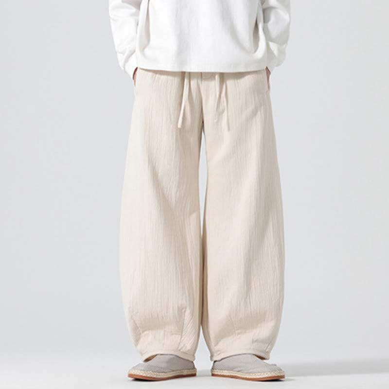 Buddha Stones Daily Kordelzug Herrenhose im chinesischen Zen-Stil mit weitem Bein aus reiner Baumwolle und Taschen - image 1