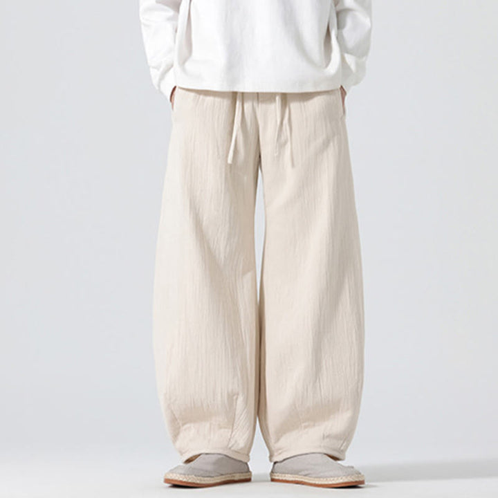 Buddha Stones Daily Kordelzug Herrenhose im chinesischen Zen-Stil mit weitem Bein aus reiner Baumwolle und Taschen - image 1