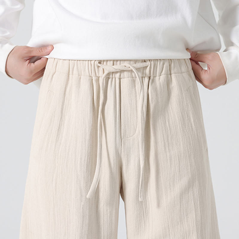 Buddha Stones Daily Kordelzug Herrenhose im chinesischen Zen-Stil mit weitem Bein aus reiner Baumwolle und Taschen - image 6
