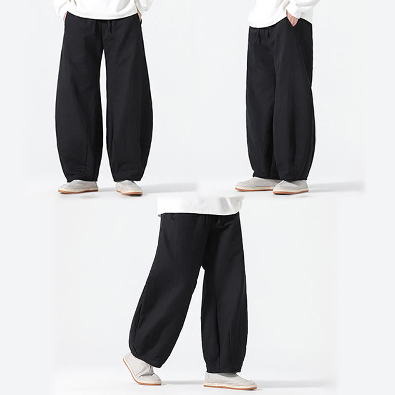 Buddha Stones Daily Kordelzug Herrenhose im chinesischen Zen-Stil mit weitem Bein aus reiner Baumwolle und Taschen - image 23