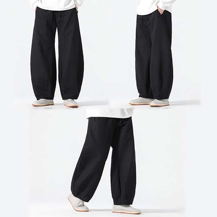Buddha Stones Daily Kordelzug Herrenhose im chinesischen Zen-Stil mit weitem Bein aus reiner Baumwolle und Taschen - image 23