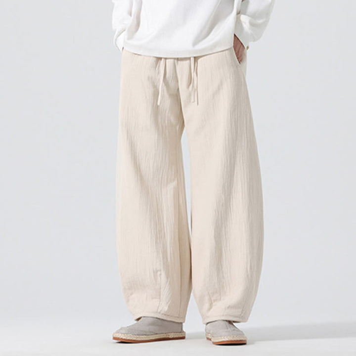 Buddha Stones Daily Kordelzug Herrenhose im chinesischen Zen-Stil mit weitem Bein aus reiner Baumwolle und Taschen - image 3