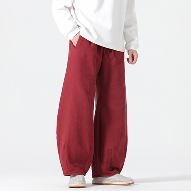 Buddha Stones Daily Kordelzug Herrenhose im chinesischen Zen-Stil mit weitem Bein aus reiner Baumwolle und Taschen - image 13